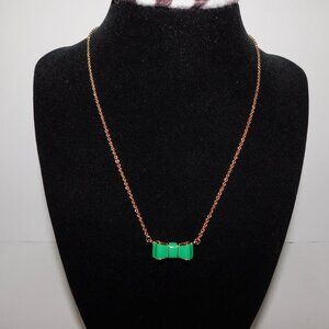 Kate Spade Moon River Green Enamel Bow Gold Tone Adjustable necklace